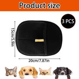 3 Pack Pet Hair Remover Glove, pet Grooming Gloves for Cats and Dogs, Efficient Hair Removal for Furniture and Clothes, 15x20cm Black
