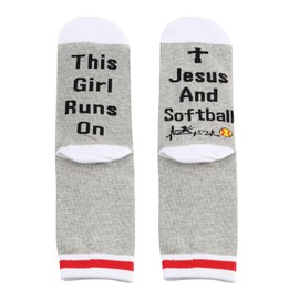 PXTIDY Jesus and Softball Socks Christian Verse Softball Player Training Socks Gift for Softball Lovers, gray