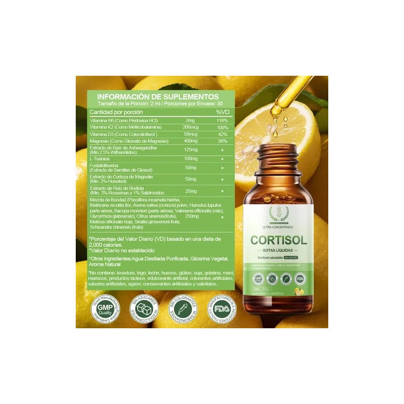 Gotas Cortisol Suplemento Para Ansiedad Y Estré Con L-teania Sabor