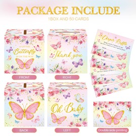 Teling 51 Pieces Butterfly Diaper Raffle Tickets with Diaper Baby Shower Raffle Card Box for Baby Shower Decor Gender Reveal Table Centerpiece Game Activity a Little Butterfly is on The Way