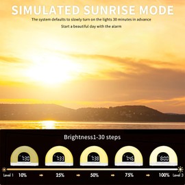 Light Alarm Clock, Daylight Alarm Clock with Sunrise and Sunset Simulation, Alarm Light Single Alarm Clock, BEEP Ringtone, 10 Brightness Bedroom Bedside Lamp, Suitable for Deep Sleepers