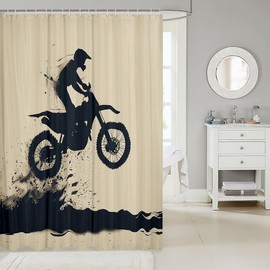 Feelyou Cool - Cortina de ducha de motocross de 72 x 84 pulgadas, cortina de baño impermeable para motocicleta, corredor, juego de cortina de ducha para niños, niñas, motocicleta, niños, accesorios de