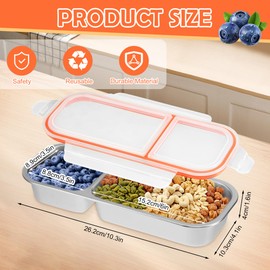Snack Containers with Airtight Lids Stainless Steel Snack Box with 2 Compartments Kids Adults Reusable Storage Meal Prep Containers Set of 2 Divided Metal Bento Lunch Box forSchool Work Travel Camping