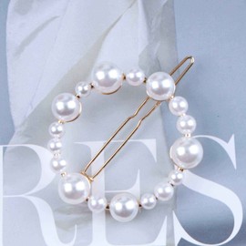 Cimenexe Bohemian Circle Pearl Hair Clip Circle Pearl Hair Clip Pin Geometric Pearl Hair Pins Clips Gold Pearl Headpiece Bridal Decorative Wedding Hair Accessories Jewellery for Women and Girls