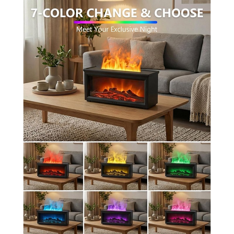 Essential Oil Diffuser, 7-Color Fireplace Fire Flame Aromatherapy Humidifier, 280ml