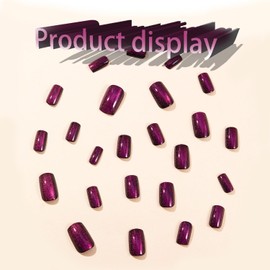 Purple Cat Eye Press on Nails Short Square Shape, Sparkly Fake Nails with Bling Design, Glossy Shine Acrylic False Nails Stick on Nails for Women Girls, Gel Glue on Nails for Daily Party Wear 24 Pcs