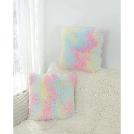 2Pcs Soft Faux Fur Fluffy Pillows Covers, Cute Kawaii Aesthetic Throw Pillow Covers for Girls Room Decor, Tie Dye Decorative Pillow Covers Fuzzy Rainbow Pillows for Teen Girls Bedroom