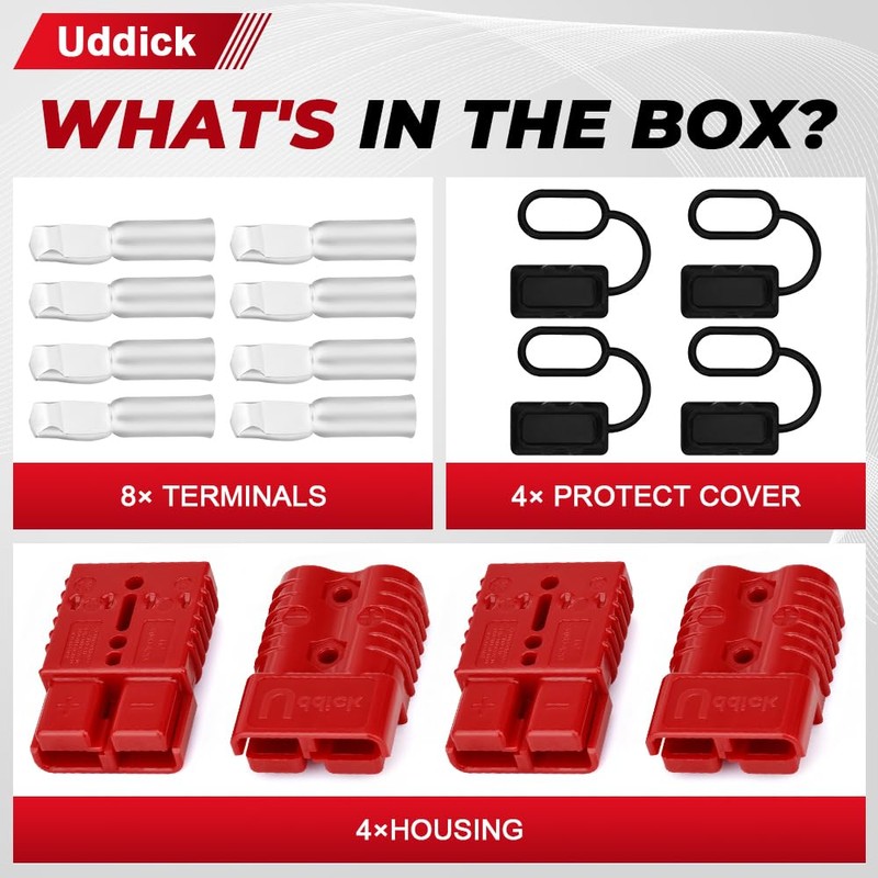 Uddick 4PCS 175A 1/0-4 Gauge Battery Cable Quick Connect/Disconnect Connector