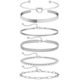 VerLuky 6 Piece Women's Bracelet Set, Stainless Steel Bracelet, Waterproof, Adjustable Twist Snake Bracelet, Stackable Chain Bracelet, Stainless Steel Jewellery for Women and Girls, Stainless Steel