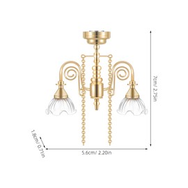 Toyvian Mini Chandelier for Dollhouse: 1/12 Scale Dollhouse Ceiling Light Battery Operated Miniature Lighting with Floral Lampshade for Doll House Decor Accessories Mini Scene