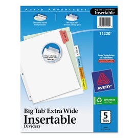 Avery 11220 Big Tab Extra-Wide Dividers, 9-1/4 x 11-1/8, Multicolor, 5 Tabs/Set