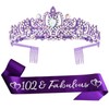 Cuppqq 102nd Birthday Sash and Tiara for Women Purple -
