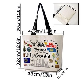 ZhuVantrix Take Me To Nebraska Tote Bag Reusable Grocery Bags Aesthetic Shopping Shoulder Handbag with Interior Pocket Lightweight & Washable Stylish Nebraska Travel Present for Women