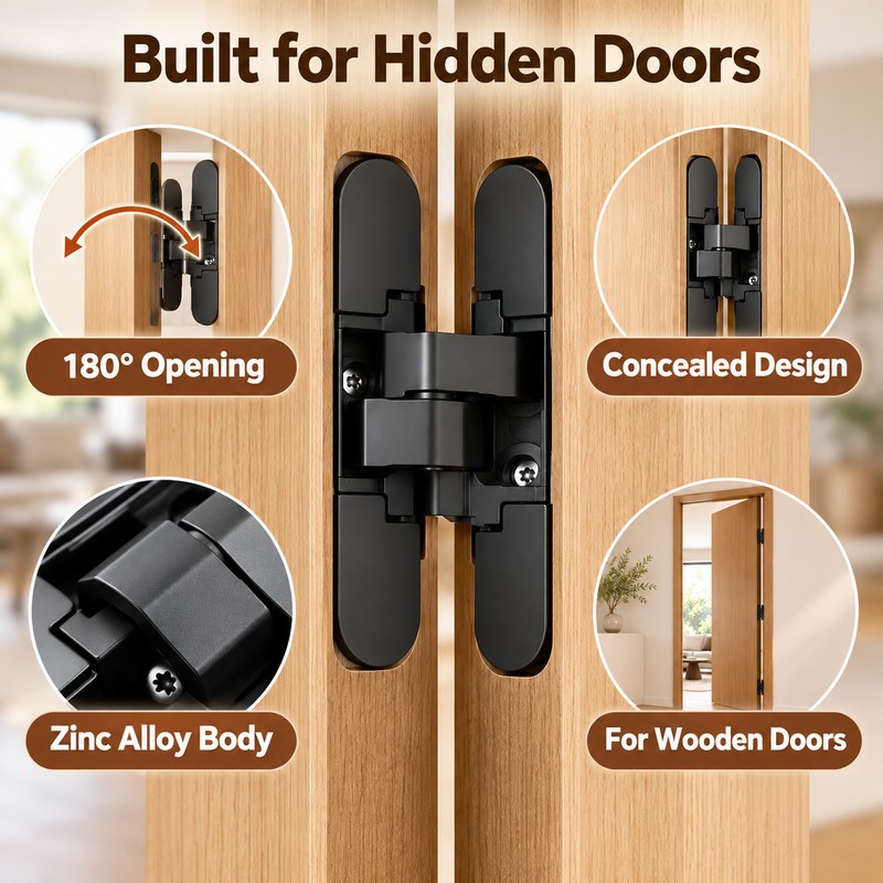 180° Invisible Door Hinge for Wooden Doors – Zinc Alloy