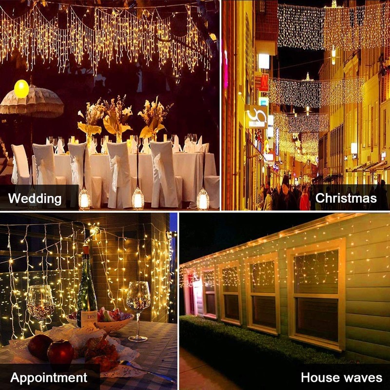 KEMOOIE 400 LED Outdoor Curtain Lights, 26FT Curtain String Lights