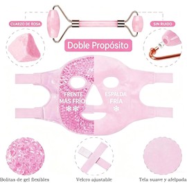 GUIBELL Máscara de Hielo 4 en 1 para Cara y Ojos Reutilizable Mascarilla Gel Fría/Caliente, Alivio Ojeras, Bolsas y Estrés, Ideal para dormir, rodillo y gua sha jade belleza