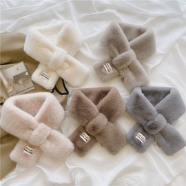 Women's Winter Fleece-lined Lettering Rabbit Fur Cross Neck Warmer Scarf NO.2 5ea