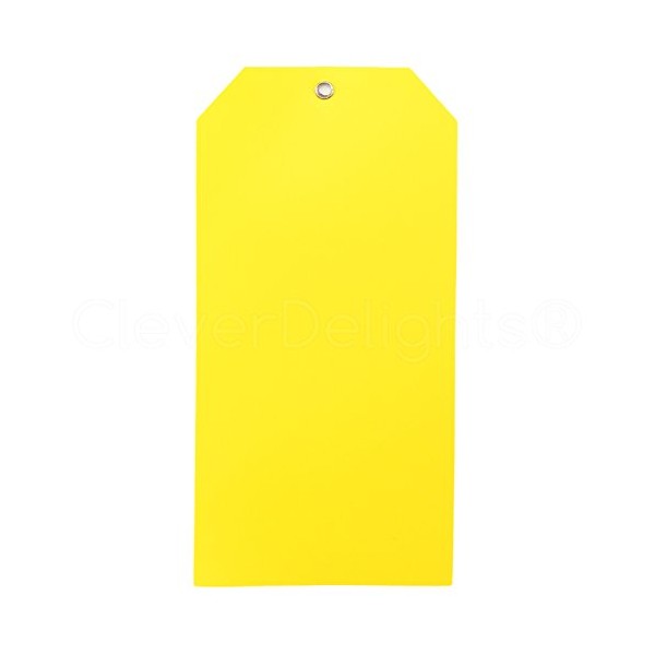 25 Pack - CleverDelights Large Yellow Plastic Tags - 6.25" x 3.125" - Tear-Proof and Waterproof - Inventory Asset Identification Price Tags