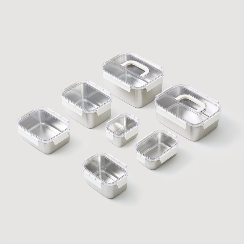 JAJU [JAJU] Stackable Stainless Steel Modular Airtight Container 1.6L White