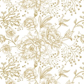 Safiyya Peel and Stick Wallpaper Boho Floral Contact Paper 196" x 17.3" Gold and White Wall Paper Modern Self Adhesive Removable Wallpaper for Bedroom Bathroom Vinyl Rolls