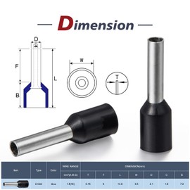 Chanzon 100pcs Insulated Nylon Ferrule 16AWG(1.5mm²) Wire E1508 Terminal Ends Pure Copper Color Black Nylon(PA) Insulated
