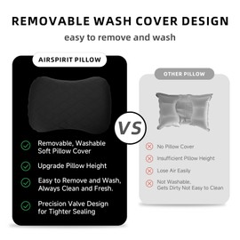 AIRSPIRIT Inflatable Camping Pillow Ultralight Adjustable Firmness, TPU Travel Pillow for Neck & Lumbar Support, Hiking, Backpacking, Airplane, Car Travel & Beach with Removable Washable Cover (Black)