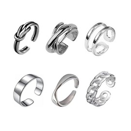 YFFSFDC 6 Piece Ring, Accessories, Fashion Ring, Popular Set, Adjustable, Stylish, Simple, Silver