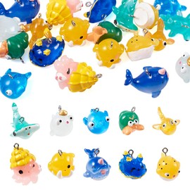 20Pcs Ocean Animal Resin Pendants Resin Goldfish Octopus Crab Sea Hare Pendants Marine Animal Resin Dangle Charms for DIY Summer Necklace Earring Bracelet Jewelry Making Crafts