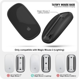 TATOFY Cargador de ratón compatible con Magic Mouse 2 (iluminación) Agarre con soporte de carga inalámbrica, base ergonómica (negro)