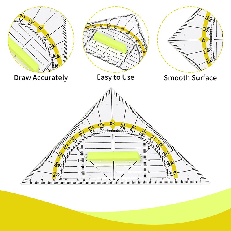 Set Square with Handle, 4 Pieces Drawing Triangle Protractor, 16