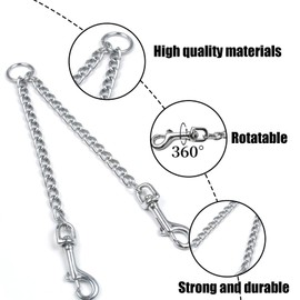 Metal Double Dog Leash 2 Way No Tangle Coupler Double Pet Dog Lead Leashes Twin Large Medium Small Dogs (M-3.5mm*60cm)