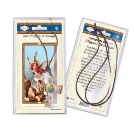 Saint St. Michael Laminated Prayer Card Wood Cross Necklace San Miguel Arcangel