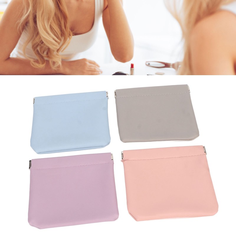 4 Colors Mini Lipstick Storage Bag Automatic Closure Portable PU