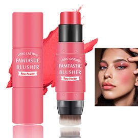 Cream Blush Stick with Brush,Double Head Blush Stick Makeup for Cheeks,Long-lasting Waterproof Multi-use Cheek and Lip Tint & Eye Shadow Makeup Stick for All Skin Tone(#02 Rose Pink)