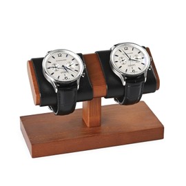 Papten SM21503 Wooden Watch Stand, For 2 Pieces, Luxury, Stylish, Display, Storage, Photography, Gift etc. (Black)