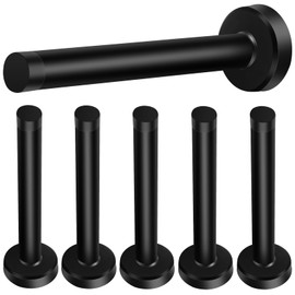 Long Door Stops, 5 Inch Door Stoppers, Wall Mount, Heavy Duty Solid Black Doorstop Brushed Stainless Steel with Soft Rubber Bumper Tips Sound Dampening Wall Protector