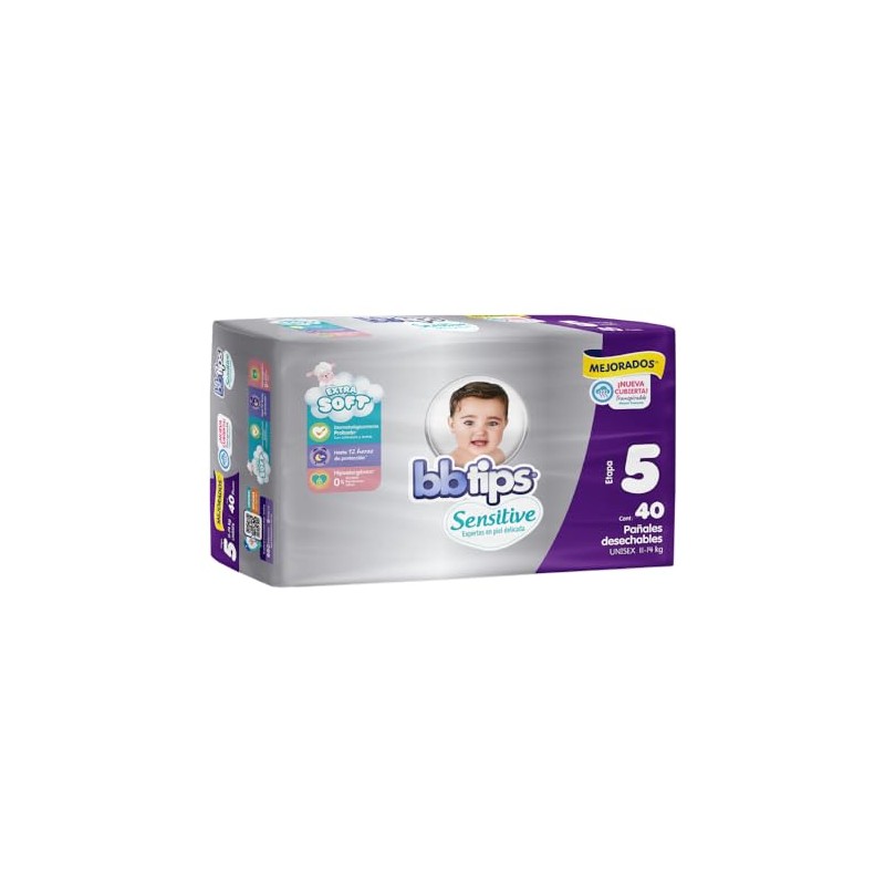 Bbtips Pañal Bebé Sensitive Talla 5 Extra Grande 160 Piezas,