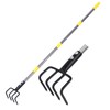 Garden Hand Tiller Cultivator, 4-Tine Adjustable Long Handle, Heavy Duty