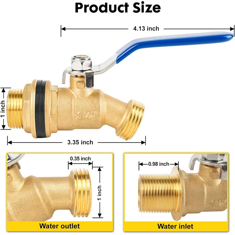 Himaweek Brass Water Container Rain Barrel Spigot - 3/4" GHT