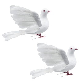 2PCS Large White Flying Doves 9.5-Inch Artificial Simulation Foam Bird Feathered Dove for Christmas Tree Wedding Decoration Party Accessories