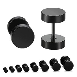 8 Pairs of Men's Earrings Black Stainless Steel 3/4/5/6/7/8/9/10 mm