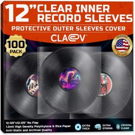 Claev 100 Anti Static Inner Record Sleeves for Vinyl LP Records (12 inch, Square, Tran