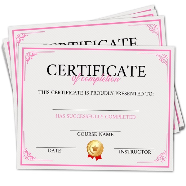 Certificate of Completion, 25 Pink Training Completion Award Certificates, Award