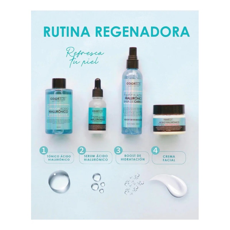 Kit De Acido Hialuronico Colorton 4 Pzas Crema Tonico Serum