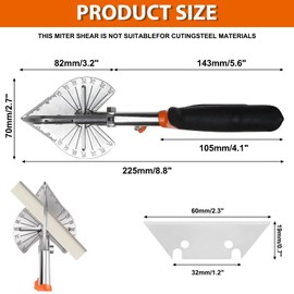 Mitre Shears, Adjustable 45 to 135 Degree Multi Angle Trim Cutter, Gasket Shear with 12 Spare Blades for Cutting Soft Wood, Plastic, PVC and More