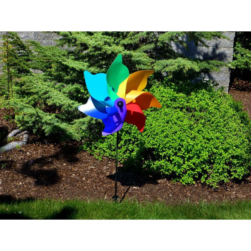In the Breeze Pinwheel Spinner on Fiberglass Pole, Rainbow Poly