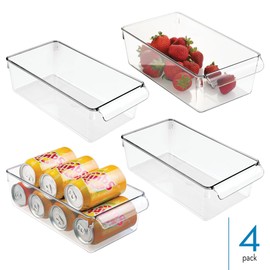 iDesign Fridge Storage Bin with Handle - Fridge Tray for Meats and Cheeses - Set of 4 - Clear
