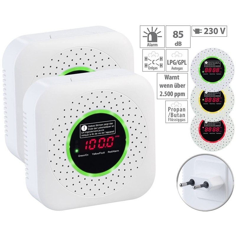 VisorTech Gas Detector: Set of 2 Design Socket Multi Gas