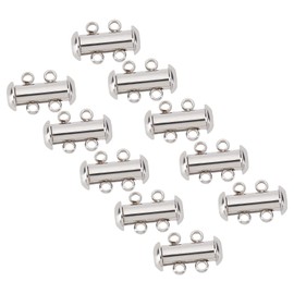PH PandaHall 10 Sets Stainless Steel Slide Lock Clasps Tube Necklace Multilayer Chain Clasp Connectors 2 Strands Jewelry Clasps for Necklace Bracelet Jewelry Findings 15x10x6.5mm, Hole 1.8mm