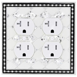 YNQIZKI Silver Sparkle Electrical Wall Plate,Bling Duplex Outlet or Receptacle Covers,2 Gang Midsize 4.9''x4.8''